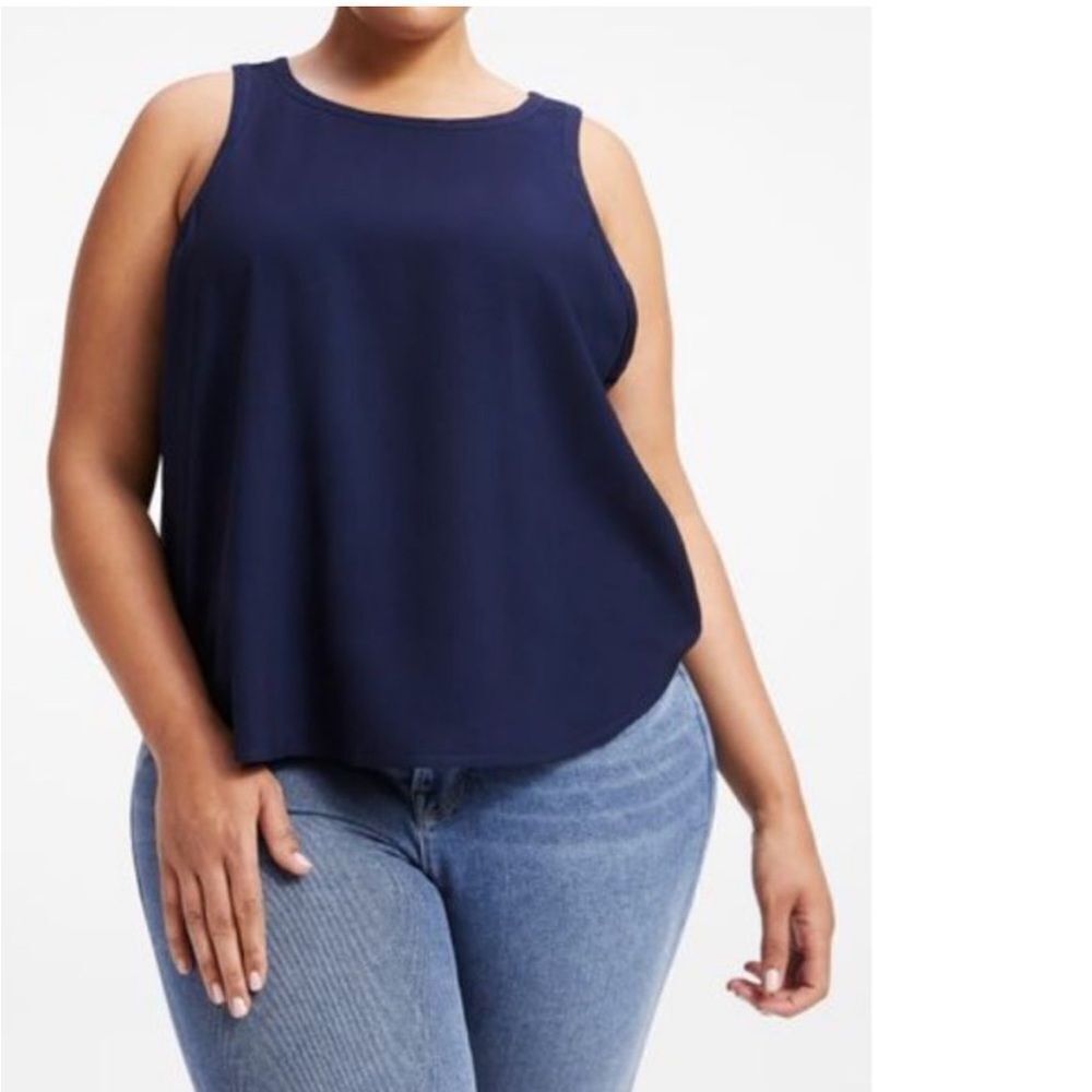Good American Good Touch Cutaway Woven Tank Navy Blue
